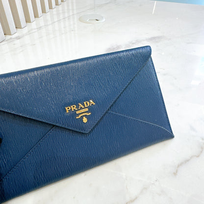 Prada Blue Saffiano Envelope Wallet