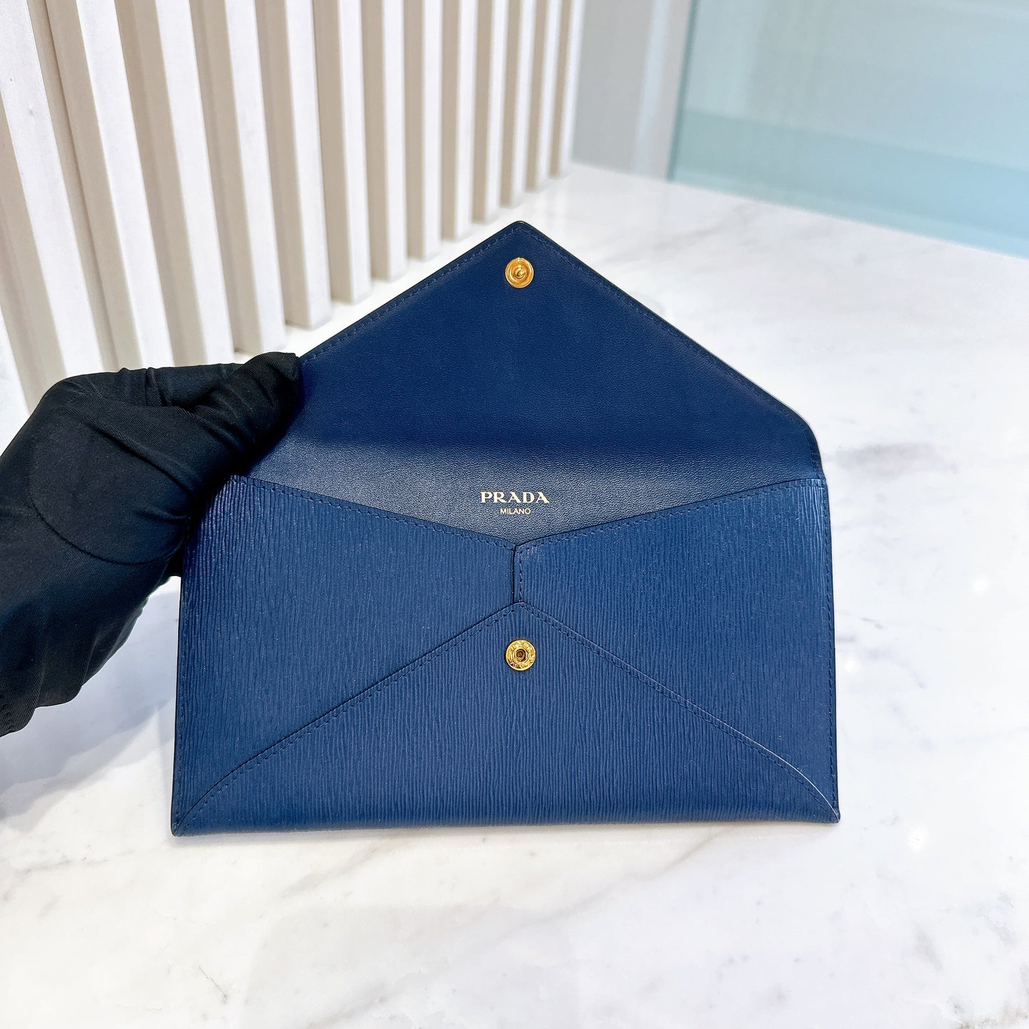 Prada Blue Saffiano Envelope Wallet