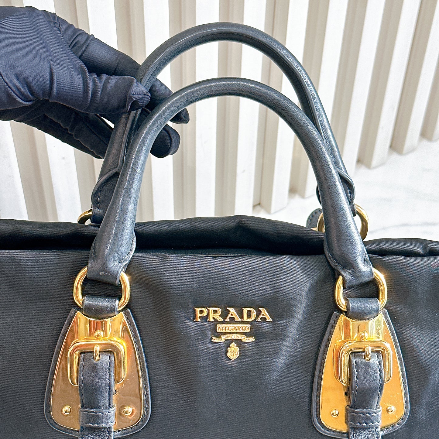 Prada Tessuto Nylon and Soft Calfskin Leather 2 Way Satchel Bag