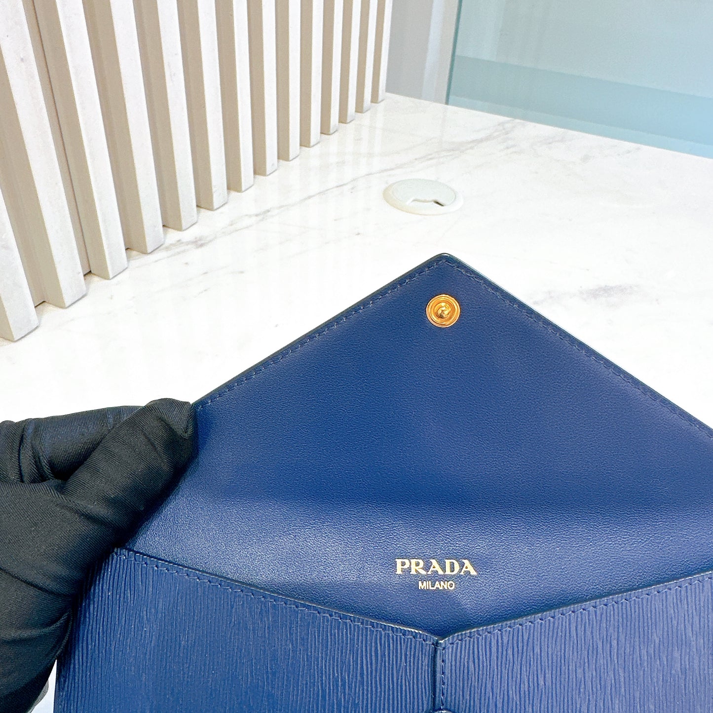 Prada Blue Saffiano Envelope Wallet