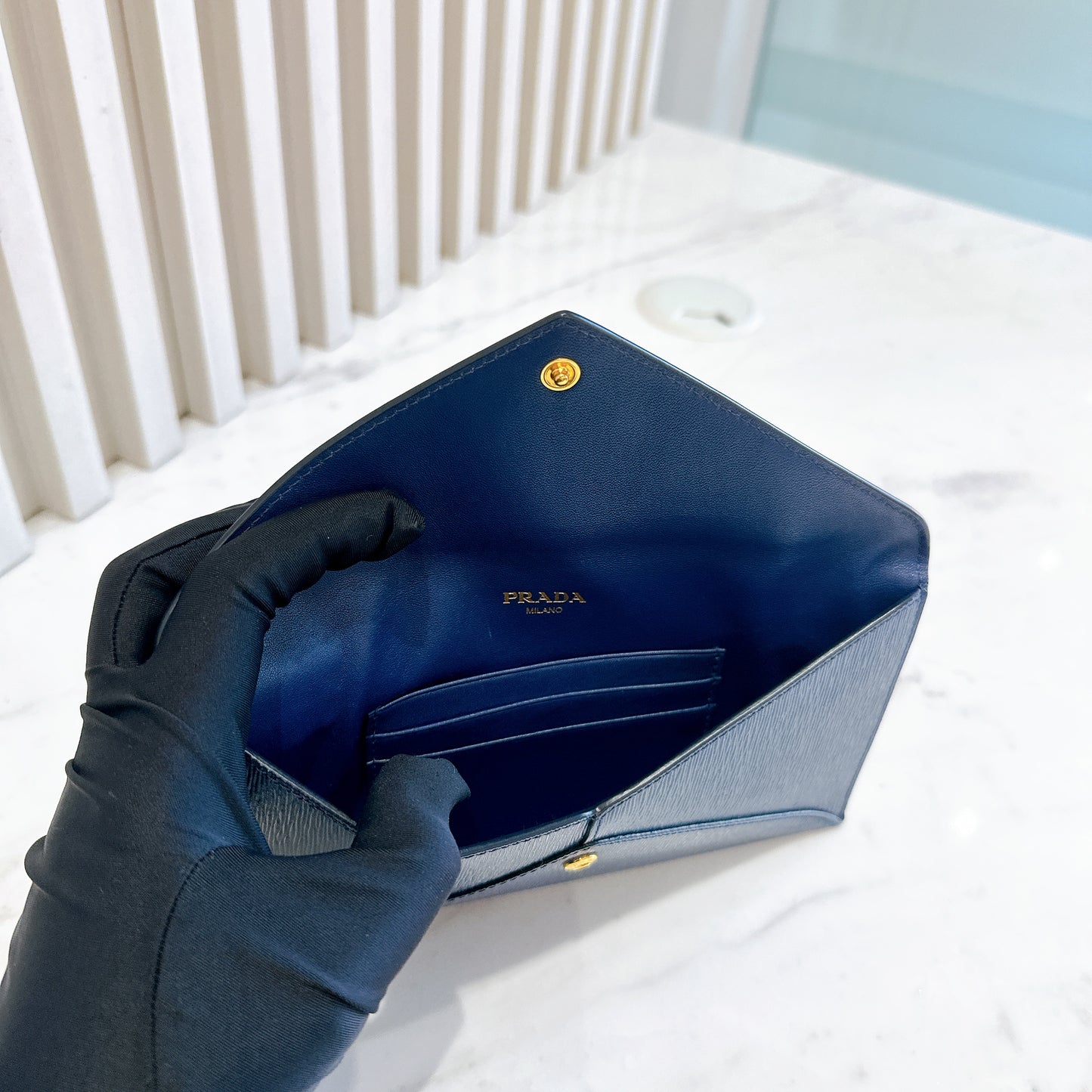 Prada Blue Saffiano Envelope Wallet