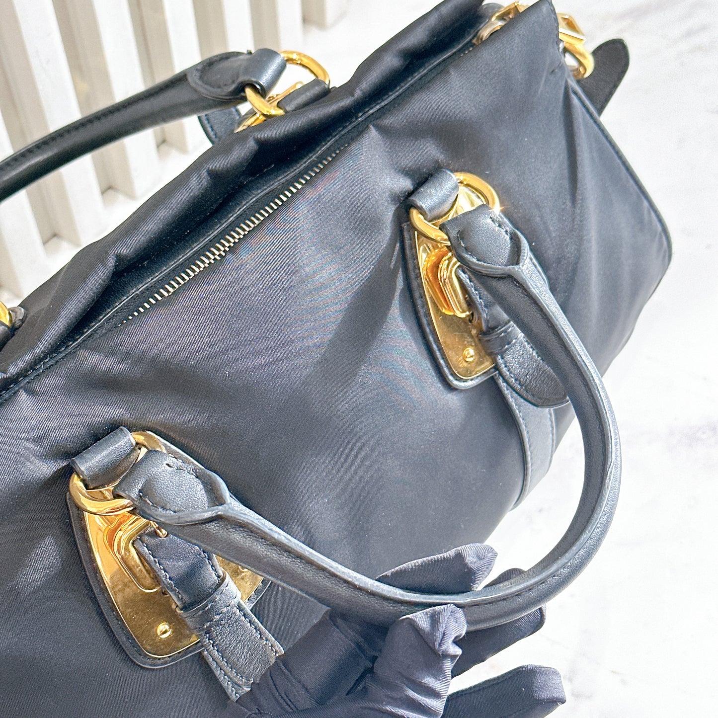 Prada Tessuto Nylon and Soft Calfskin Leather 2 Way Satchel Bag