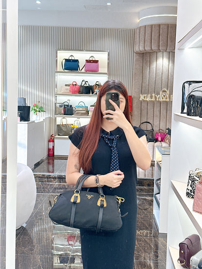 Prada Tessuto Nylon and Soft Calfskin Leather 2 Way Satchel Bag