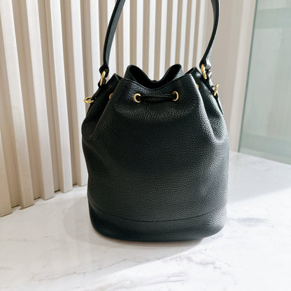 Prada Vitello Phenix Black Leather Stripe Strap Bucket Bag