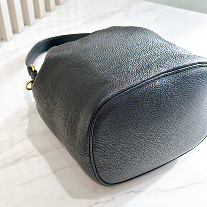 Prada Vitello Phenix Black Leather Stripe Strap Bucket Bag