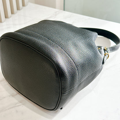 Prada Vitello Phenix Black Leather Stripe Strap Bucket Bag