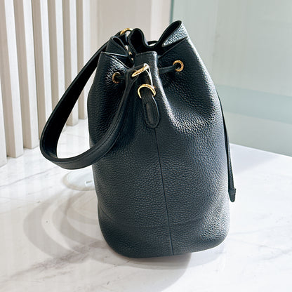 Prada Vitello Phenix Black Leather Stripe Strap Bucket Bag