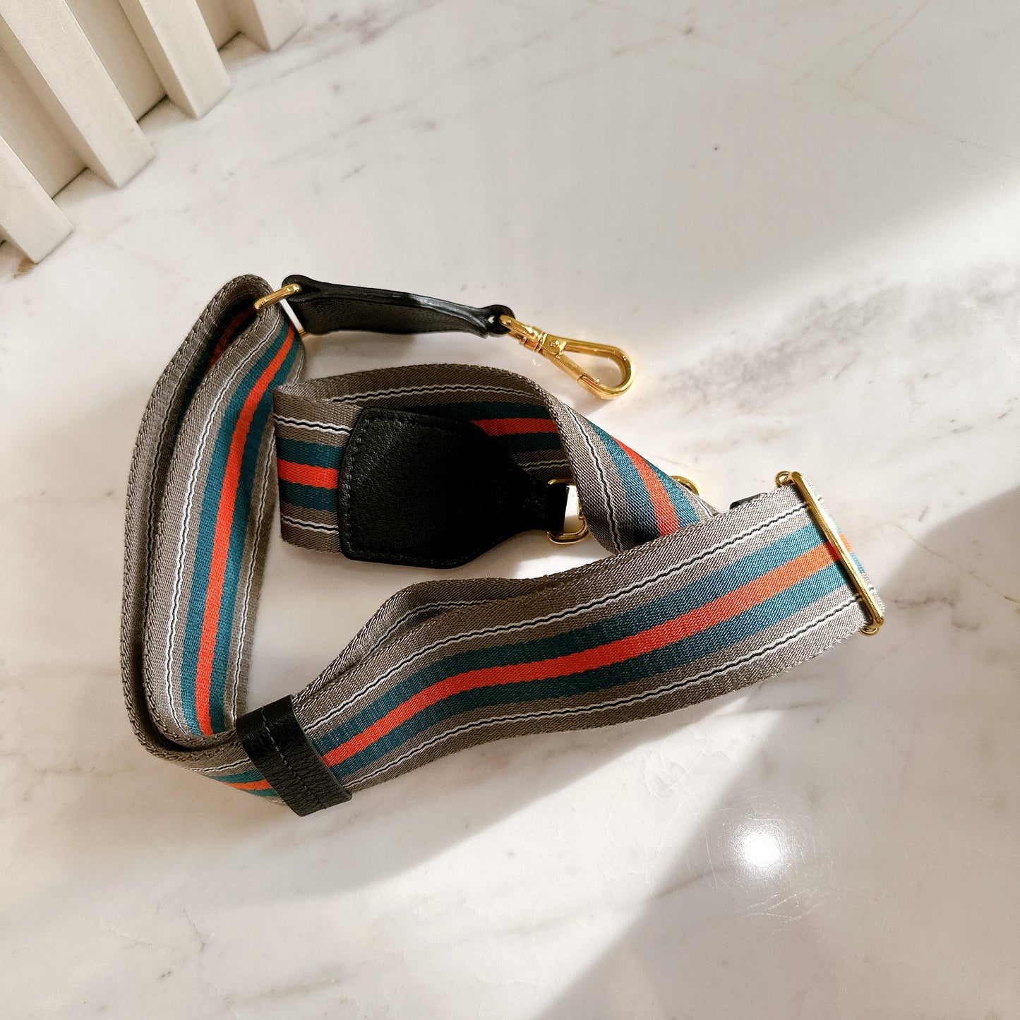 Prada Vitello Phenix Black Leather Stripe Strap Bucket Bag