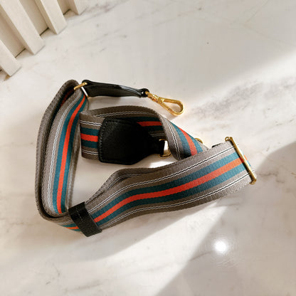 Prada Vitello Phenix Black Leather Stripe Strap Bucket Bag
