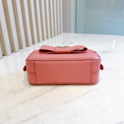 Prada Saffiano Fiocco Bow Camera Crossbody Bag in Pink