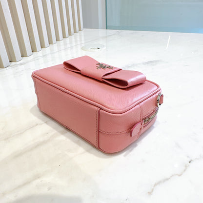Prada Saffiano Fiocco Bow Camera Crossbody Bag in Pink