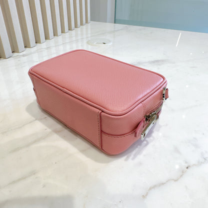 Prada Saffiano Fiocco Bow Camera Crossbody Bag in Pink