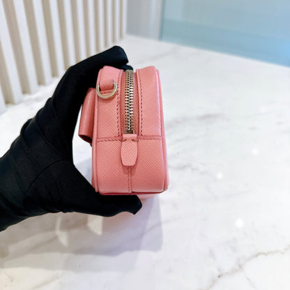 Prada Saffiano Fiocco Bow Camera Crossbody Bag in Pink