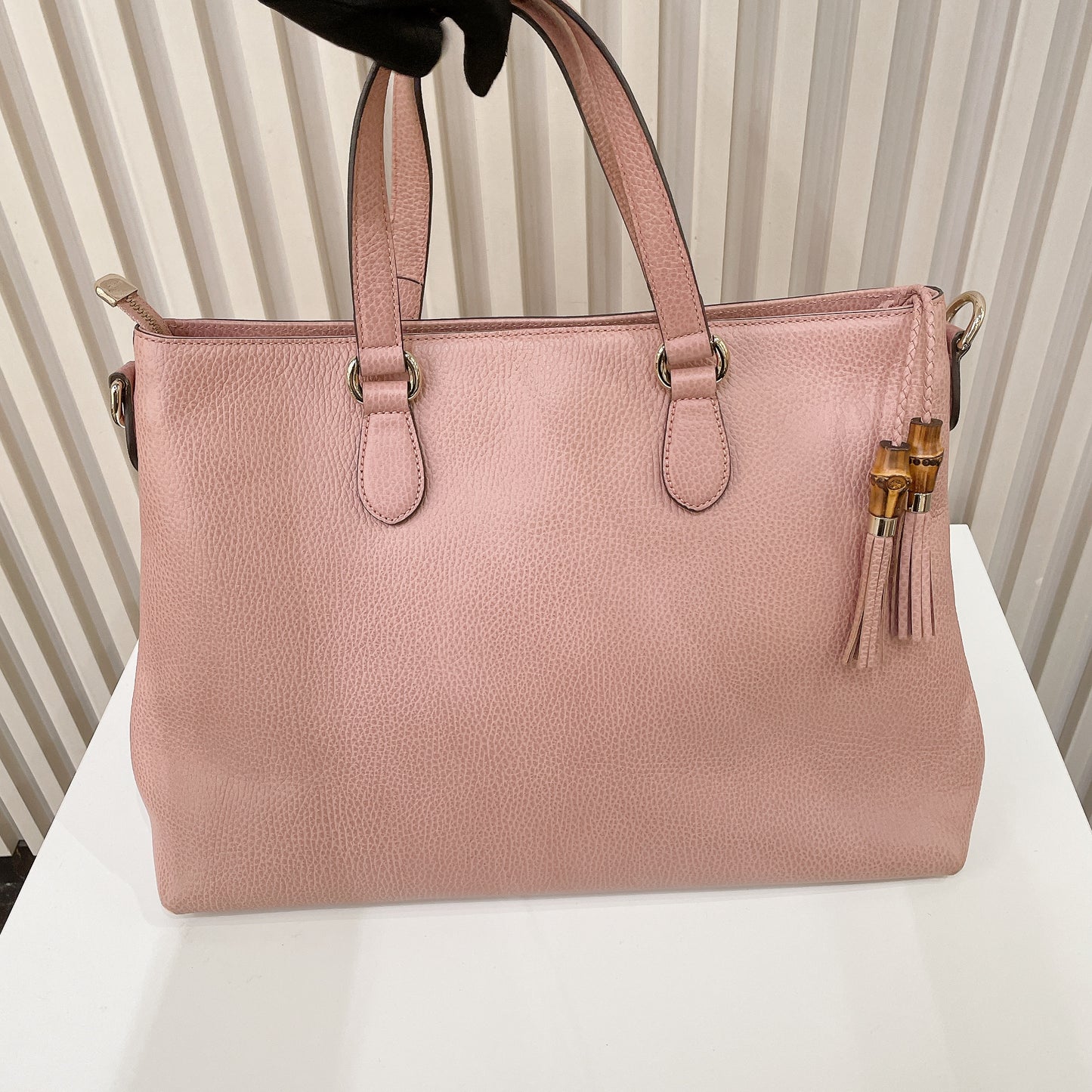 Gucci Bamboo Tassel Calfskin Top Handle Bag Soft Pink