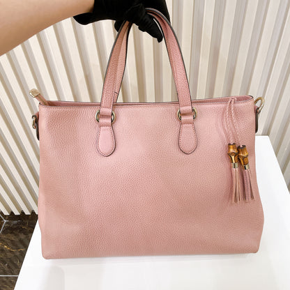Gucci Bamboo Tassel Calfskin Top Handle Bag Soft Pink