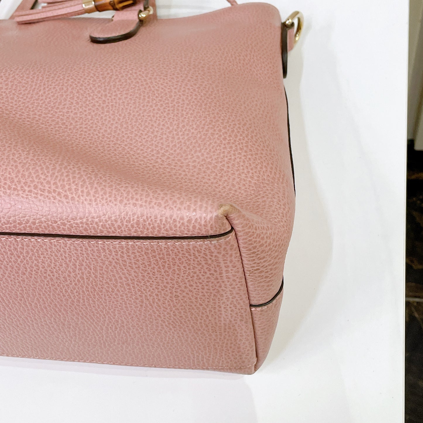 Gucci Bamboo Tassel Calfskin Top Handle Bag Soft Pink