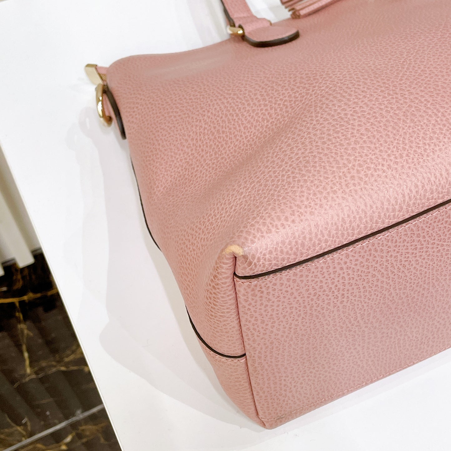 Gucci Bamboo Tassel Calfskin Top Handle Bag Soft Pink
