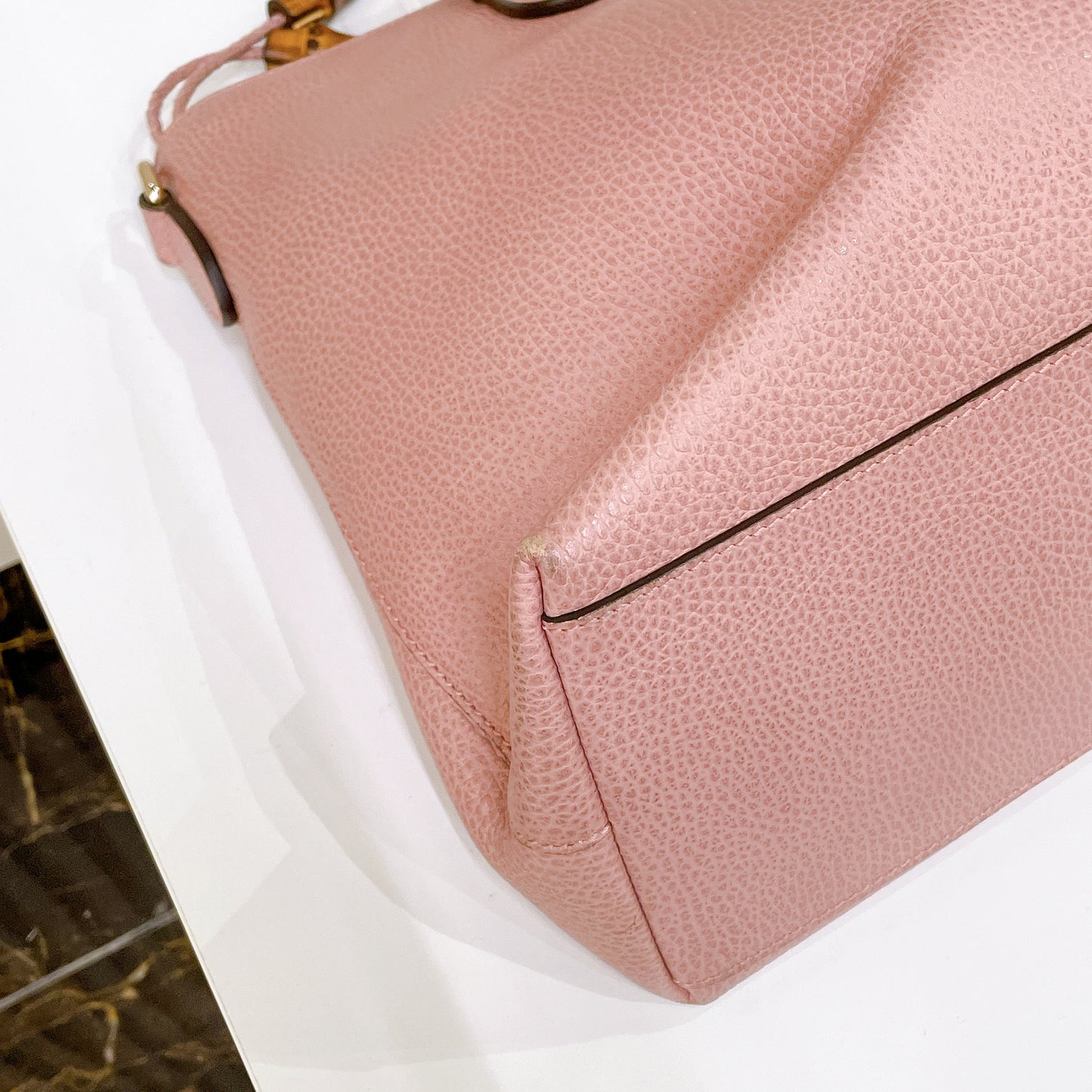 Gucci Bamboo Tassel Calfskin Top Handle Bag Soft Pink