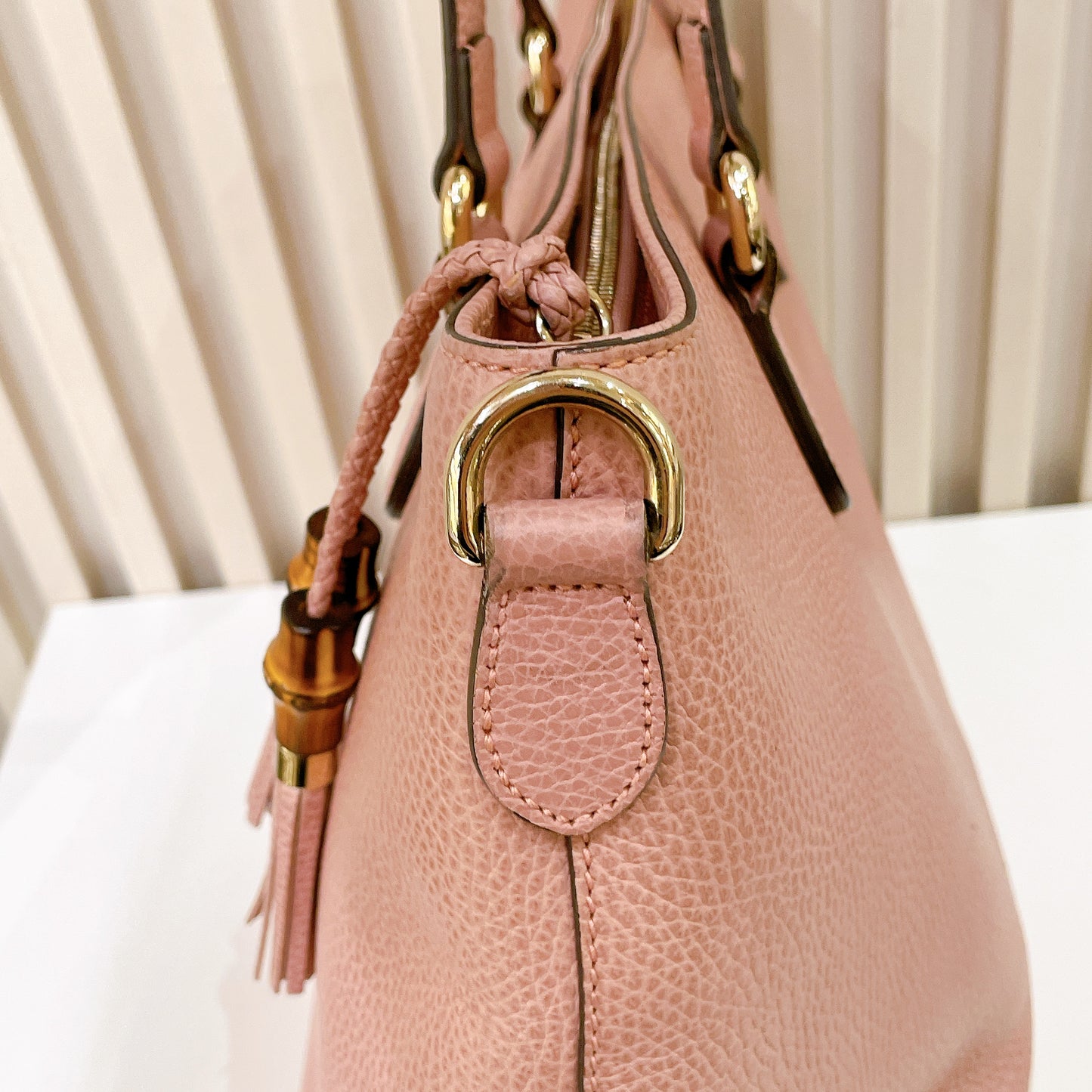 Gucci Bamboo Tassel Calfskin Top Handle Bag Soft Pink