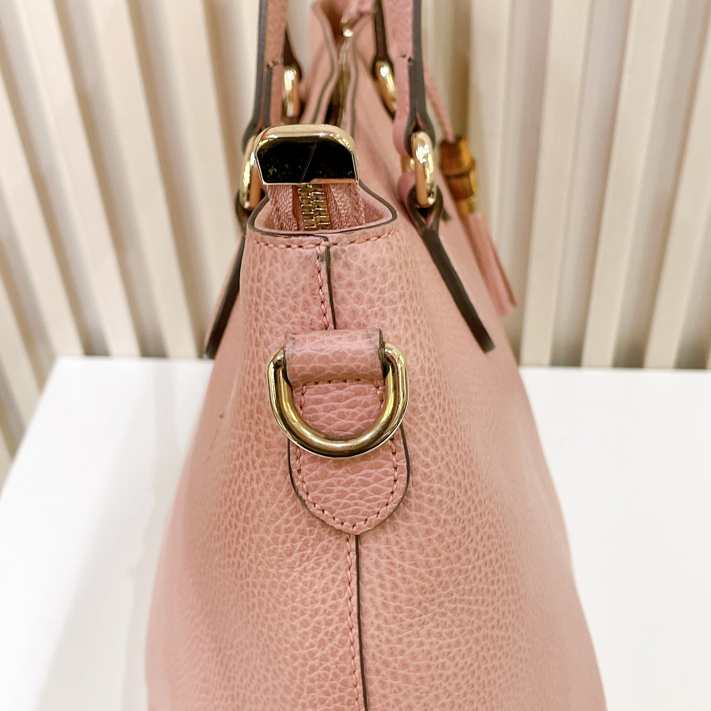 Gucci Bamboo Tassel Calfskin Top Handle Bag Soft Pink