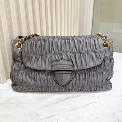 Prada Nappa Gaufre Chain Shoulder Bag in Grey