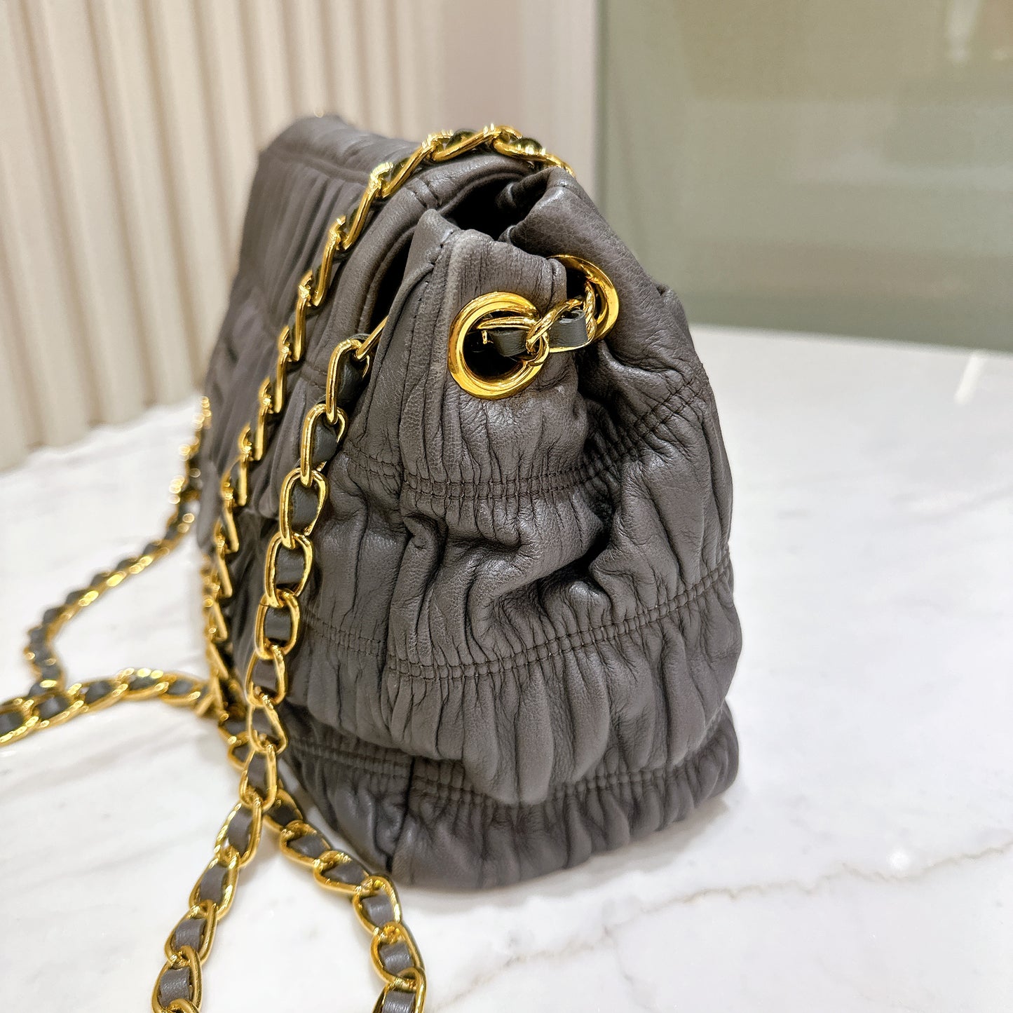 Prada Nappa Gaufre Chain Shoulder Bag in Grey