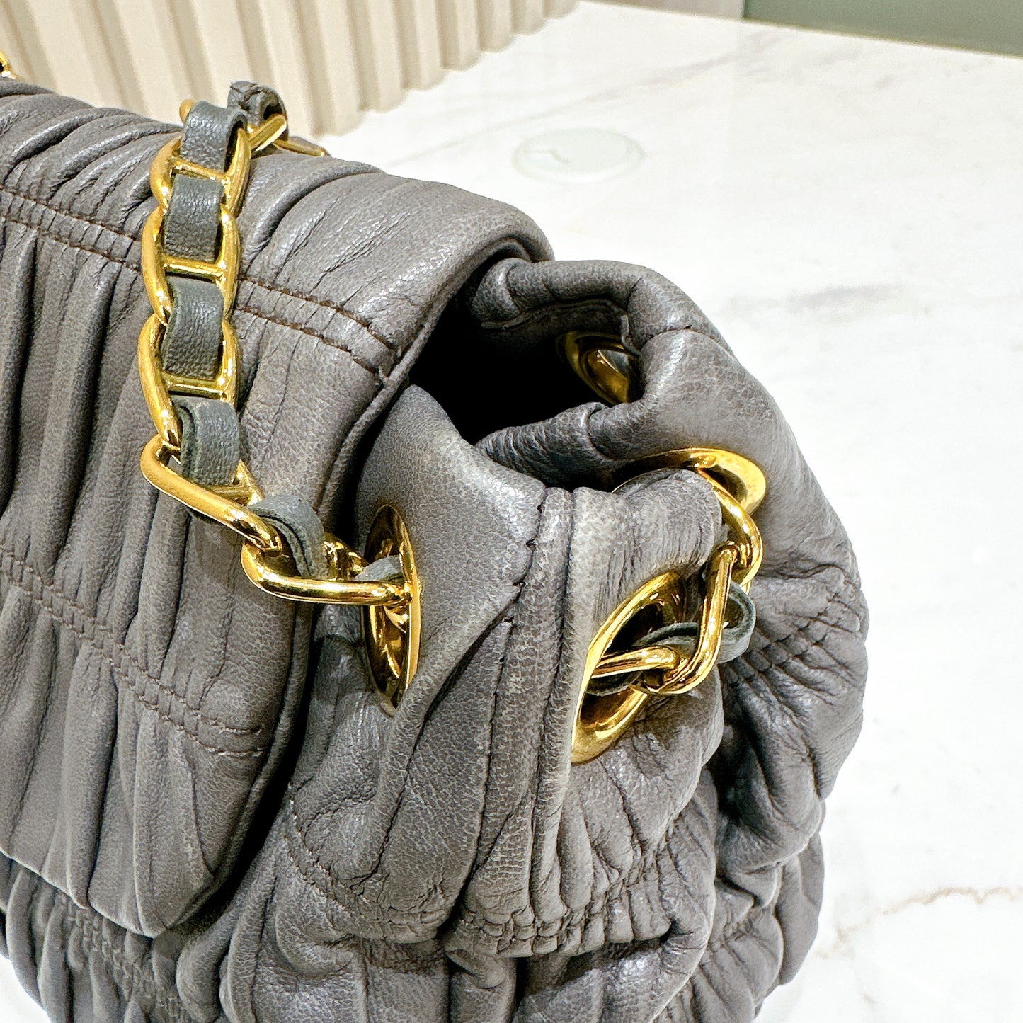 Prada Nappa Gaufre Chain Shoulder Bag in Grey