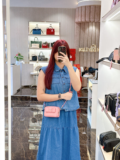 Prada Saffiano Fiocco Bow Camera Crossbody Bag in Pink