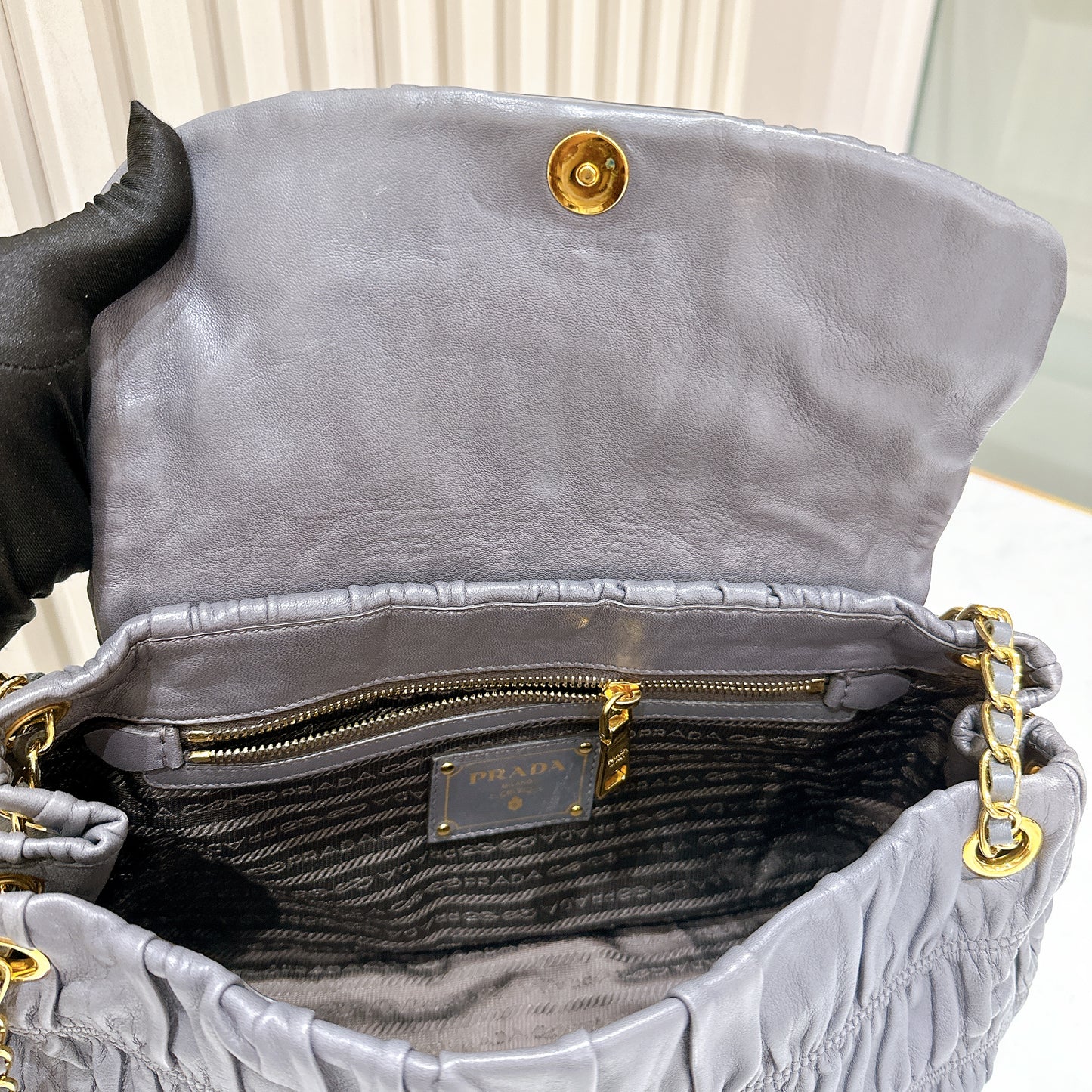 Prada Nappa Gaufre Chain Shoulder Bag in Grey