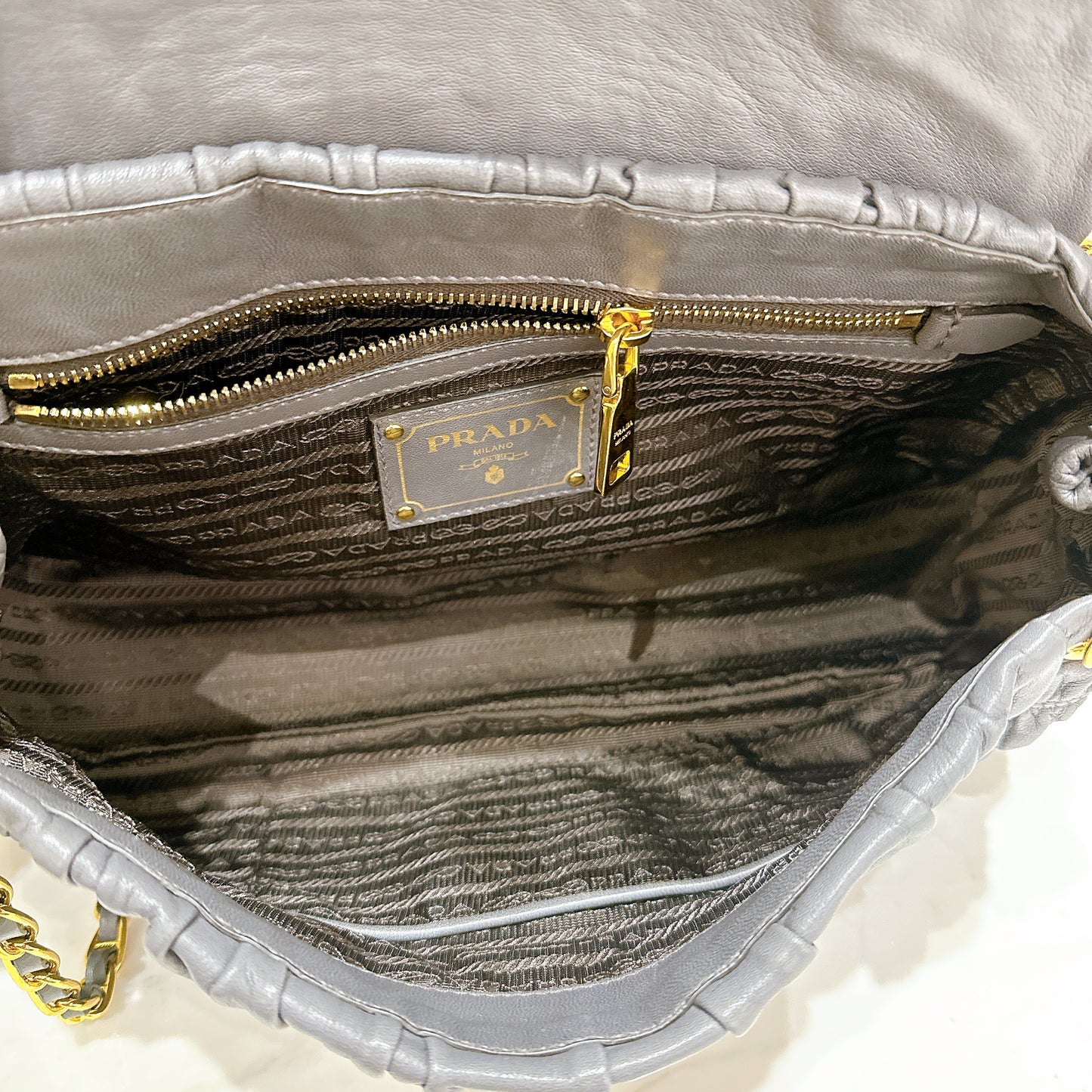 Prada Nappa Gaufre Chain Shoulder Bag in Grey