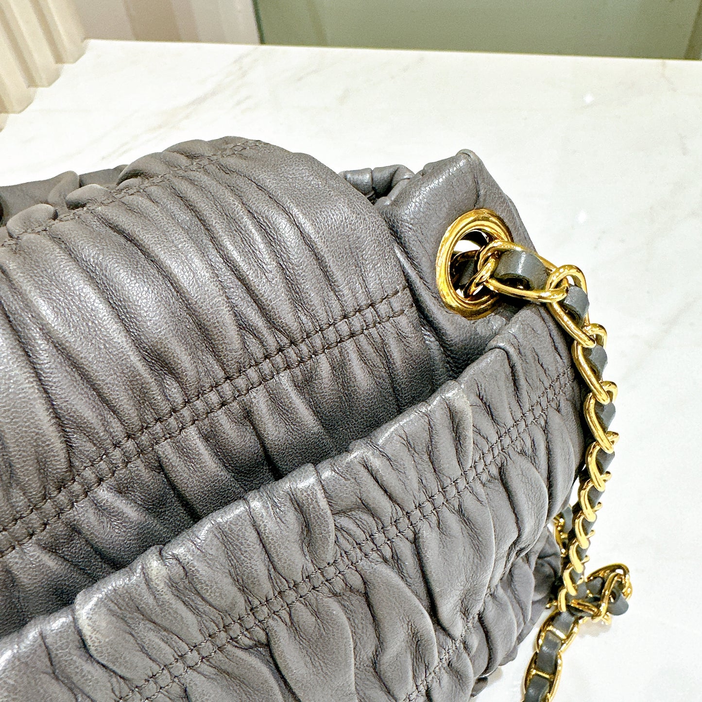 Prada Nappa Gaufre Chain Shoulder Bag in Grey