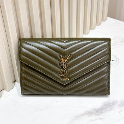 YSL Wallet On Chain Lambskin in Olive Wood