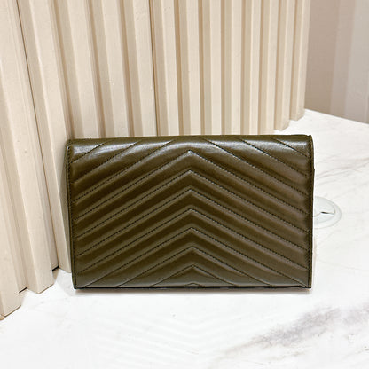 YSL Wallet On Chain Lambskin in Olive Wood