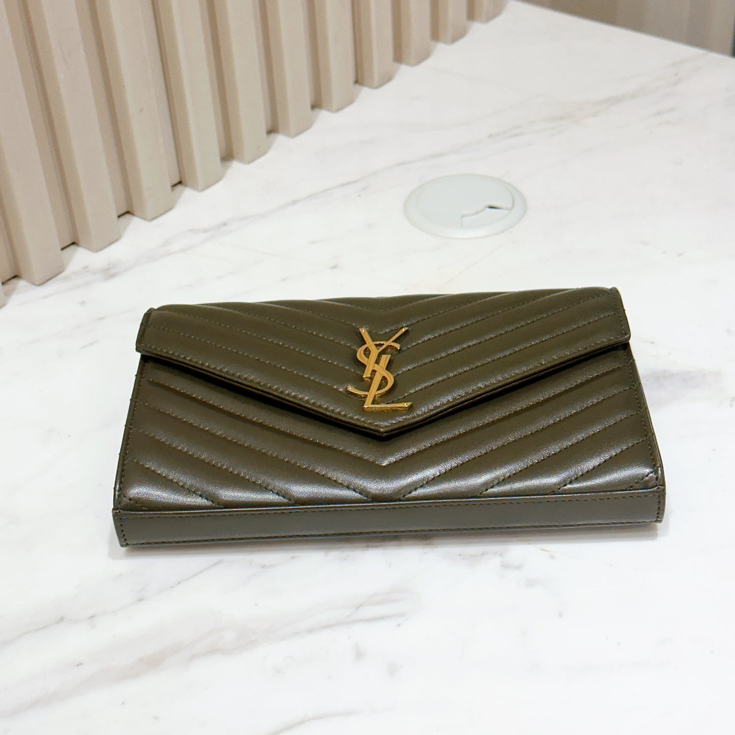 YSL Wallet On Chain Lambskin in Olive Wood