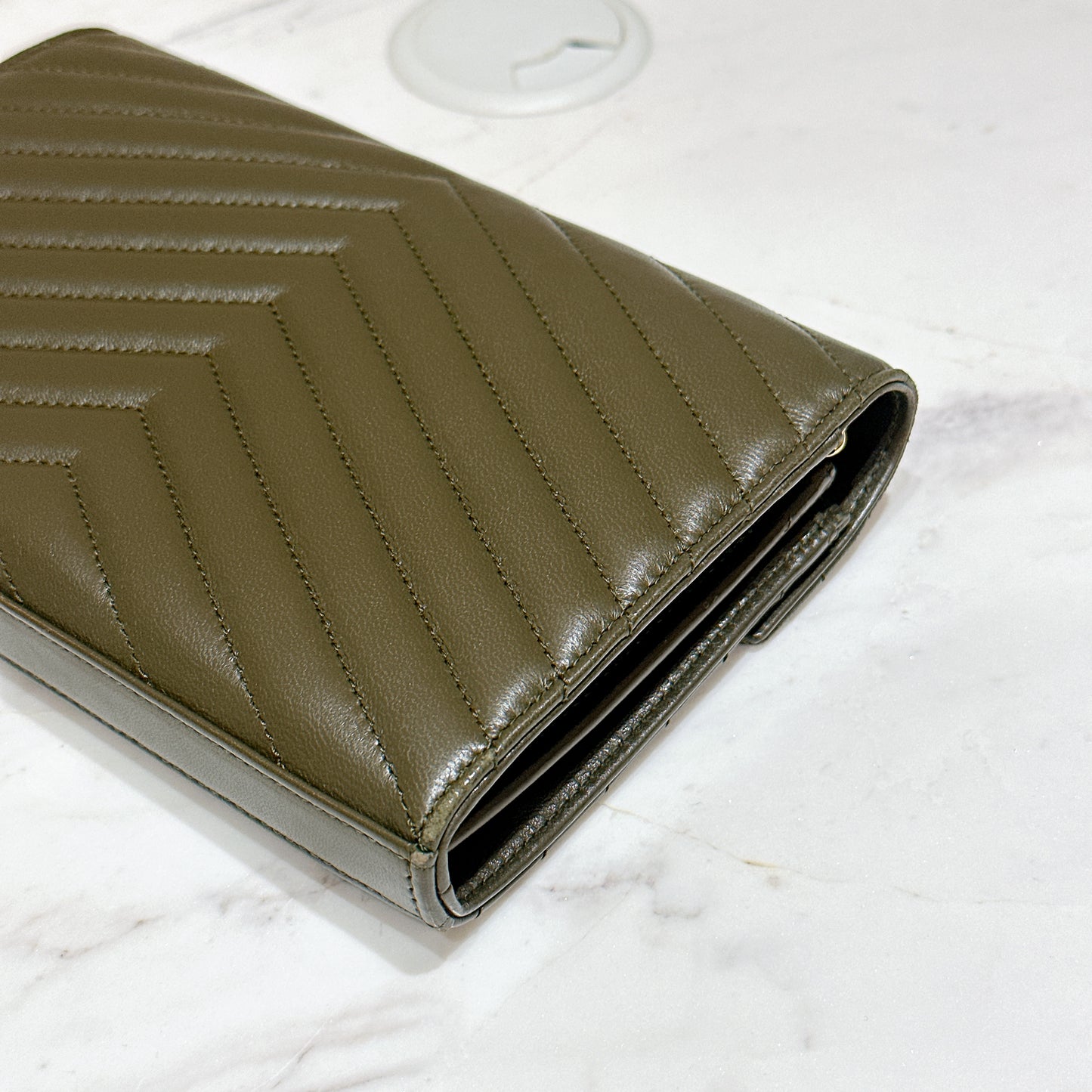 YSL Wallet On Chain Lambskin in Olive Wood