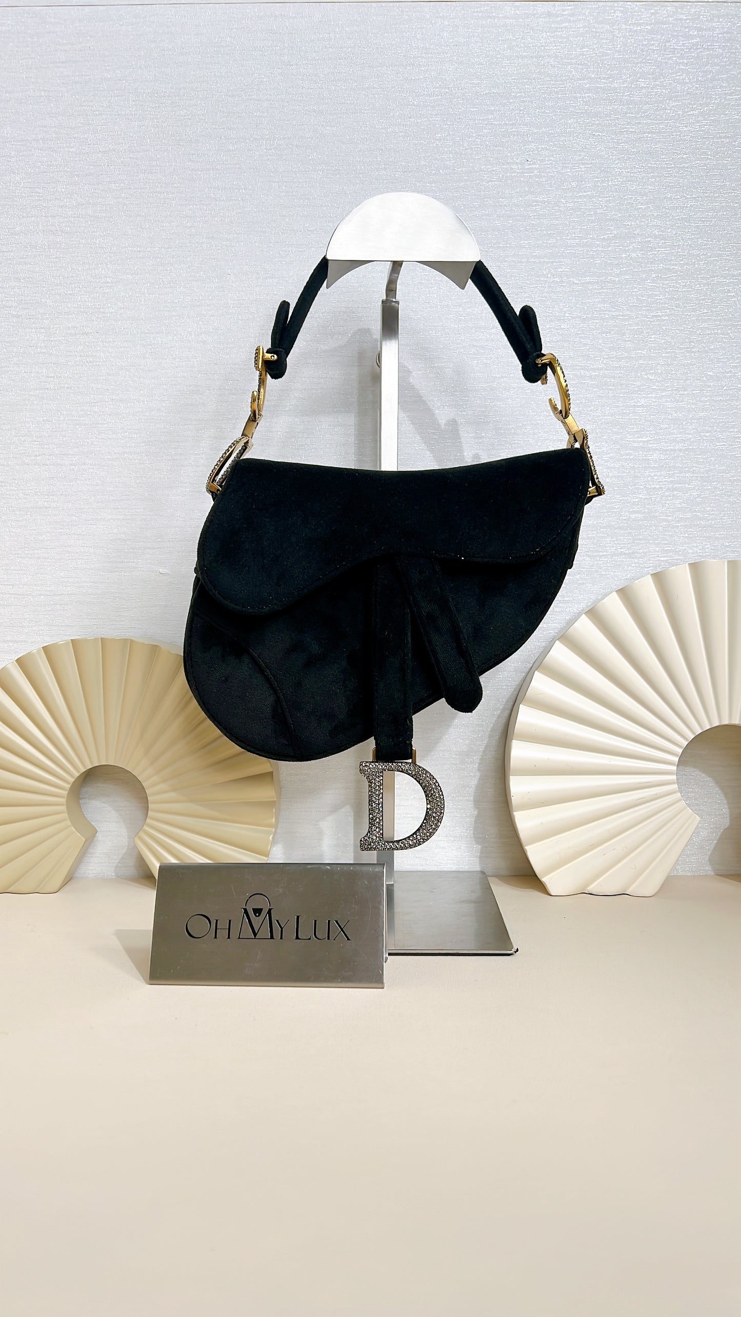 Dior Diamante Mini Saddle in Black Velvet