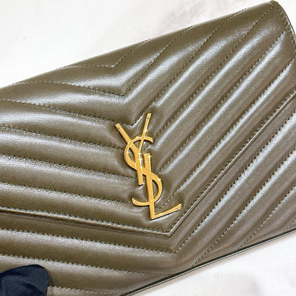 YSL Wallet On Chain Lambskin in Olive Wood