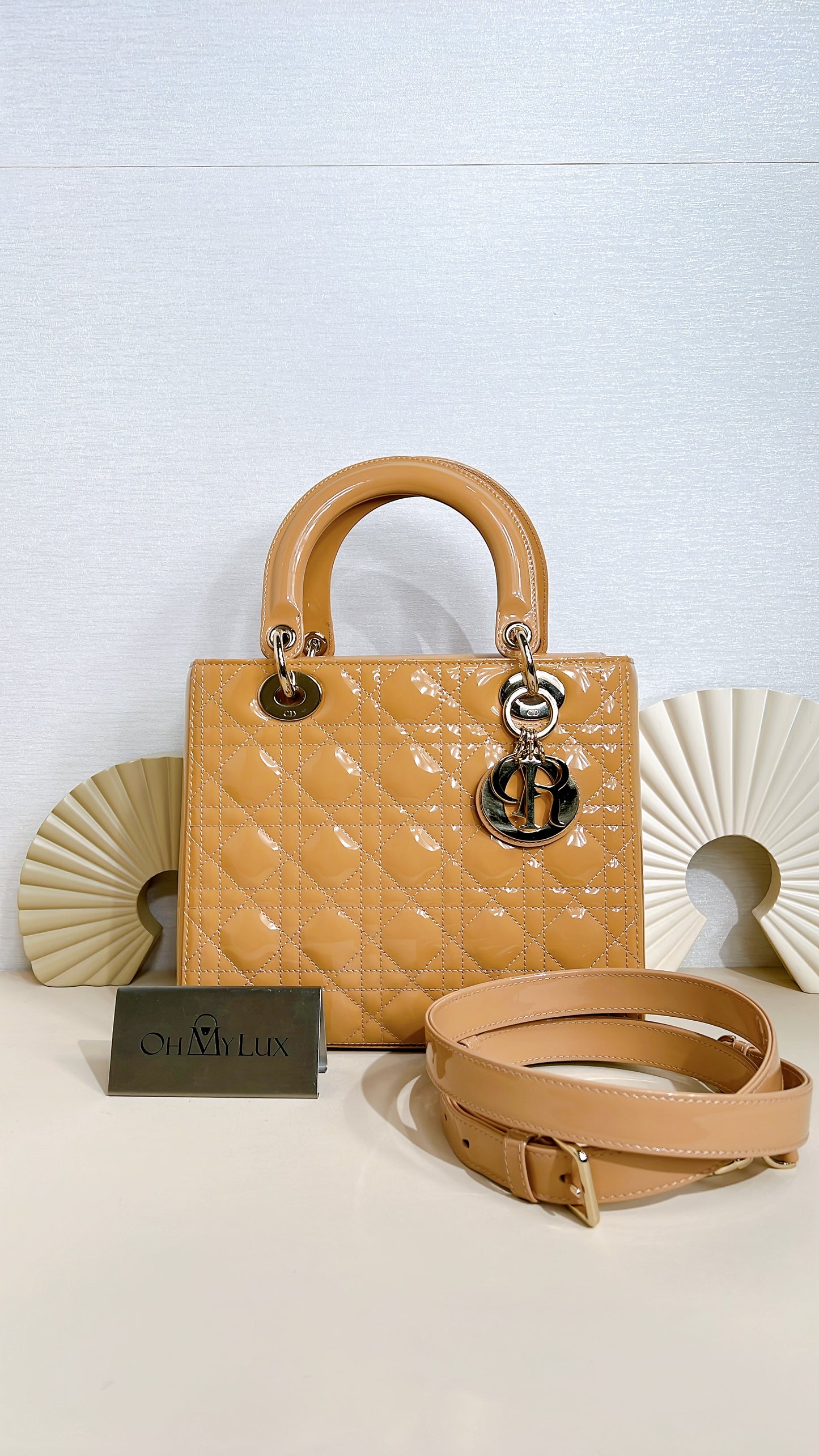Lady Dior Medium in Beige Patent GHW