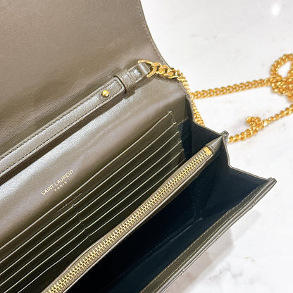 YSL Wallet On Chain Lambskin in Olive Wood