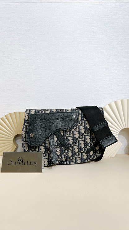 Dior Saddle Pouch in Blue Dior Oblique