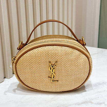 YSL Raffia Round Camera Bag