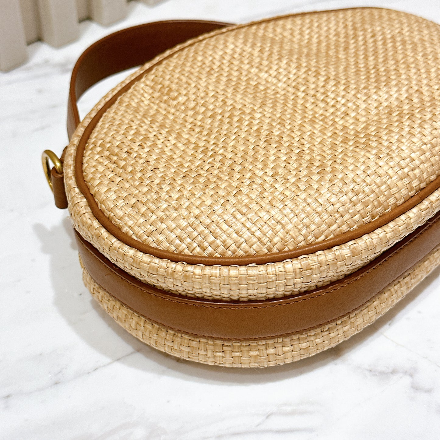 YSL Raffia Round Camera Bag
