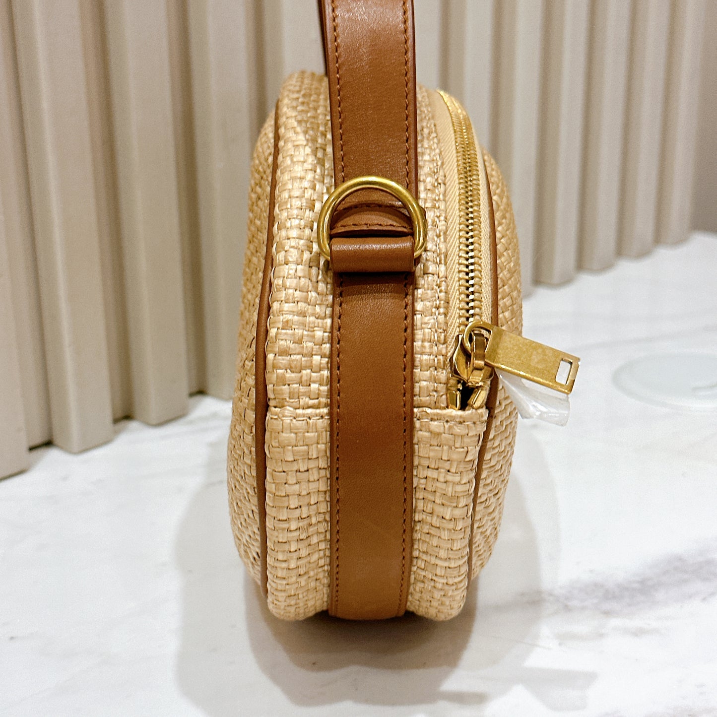 YSL Raffia Round Camera Bag