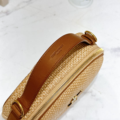 YSL Raffia Round Camera Bag