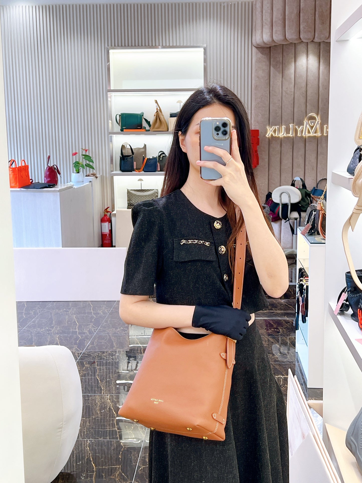 LV Low Key Hobo in PM in Cognac