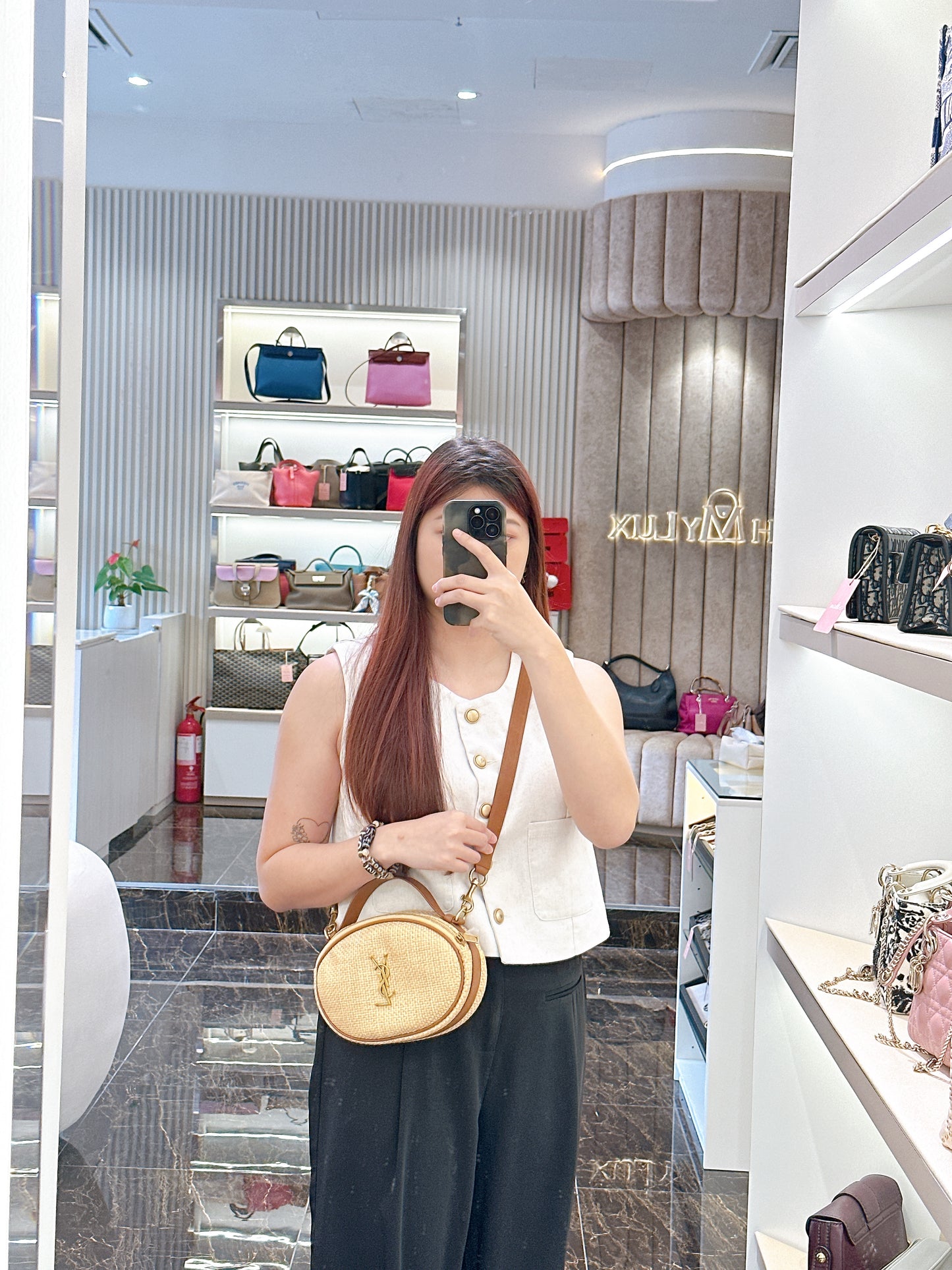 YSL Raffia Round Camera Bag