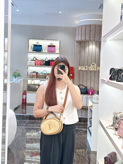 YSL Raffia Round Camera Bag