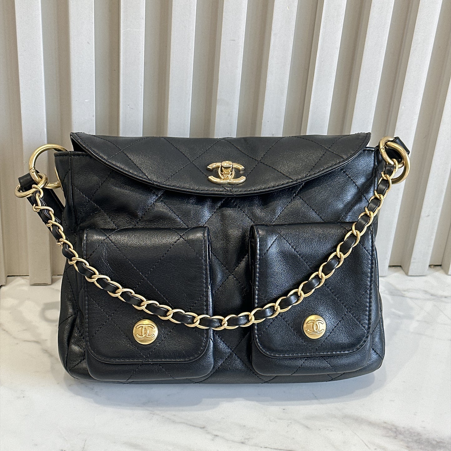 Chanel Supple Twins Hobo Bag in Black