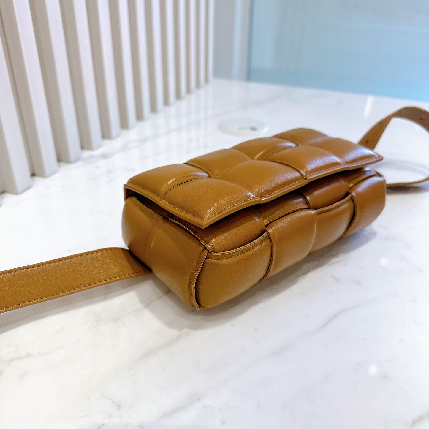 Bottega Veneta Padded Cassette Belt Bag in Caramel