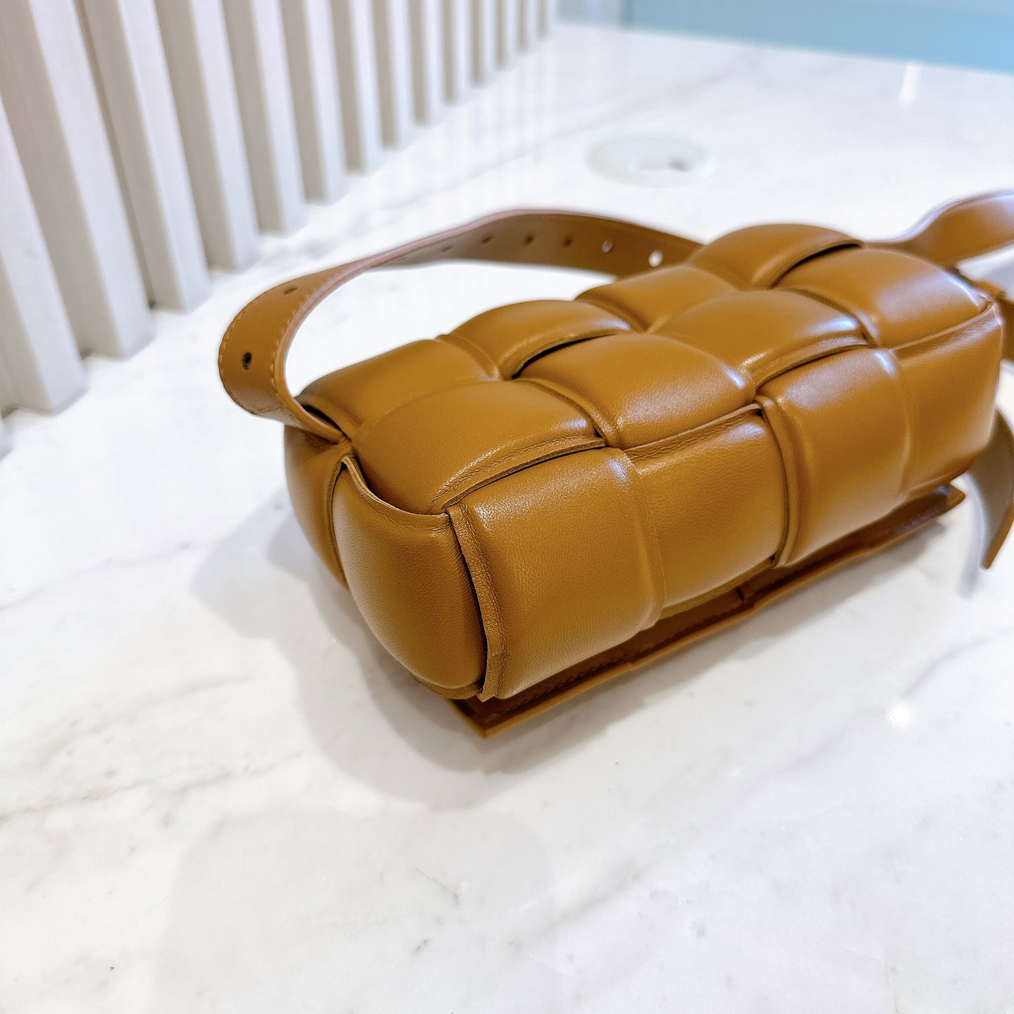 Bottega Veneta Padded Cassette Belt Bag in Caramel